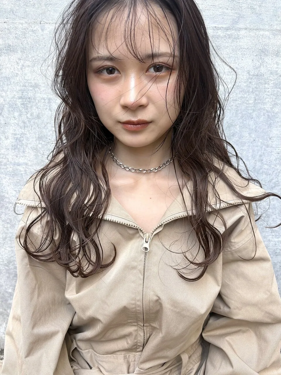 kico・グレーベージュ×ロング×シースルーバング